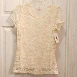 Isaac Mizrahi Women's Floral Lace Detail Overlay Short Sleeve Top